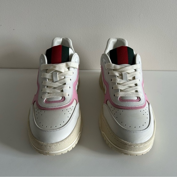 GUCCI 2024 Re-Web Low-Top Sneakers White Pink Leather Sz 40 - Picture 5 of 12